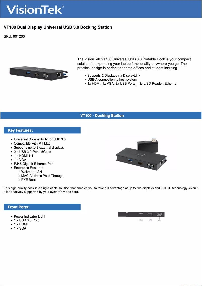 Page n°1 - Manuel utilisateur VisionTek VT100