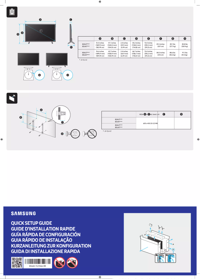 Page 1 de la notice Manuel utilisateur Samsung UN85AU7000P