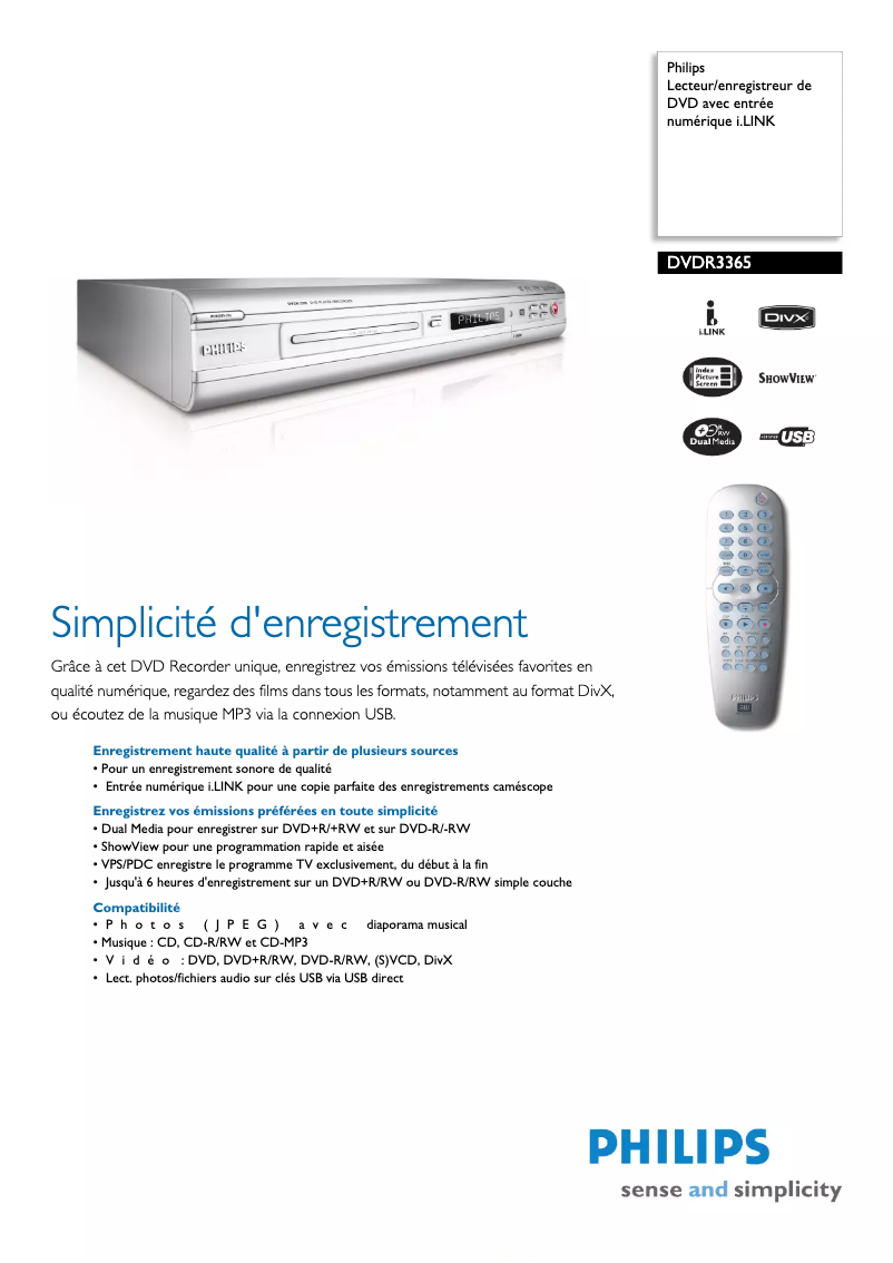Image de la première page du manuel de l'appareil DVDR3365