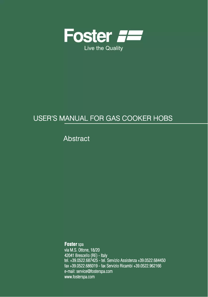 Page n°1 - Manuel utilisateur Foster 7055 062