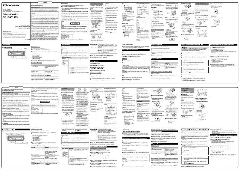 Page n°1 - Guide de démarrage rapide Pioneer DEH-S6000BS