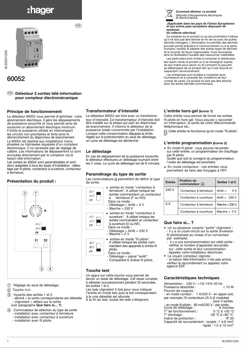 Page n°1 - Manuel utilisateur Hager 60052