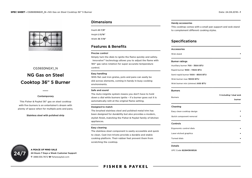 Page n°1 - Fiche technique Fisher & Paykel CG365DNGX1N