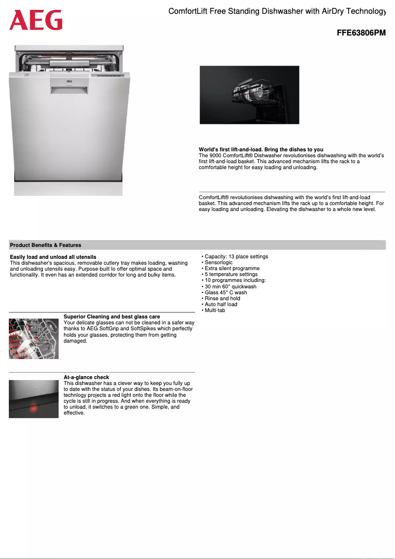 Page 1 de la notice Fiche technique AEG FFE63806PM