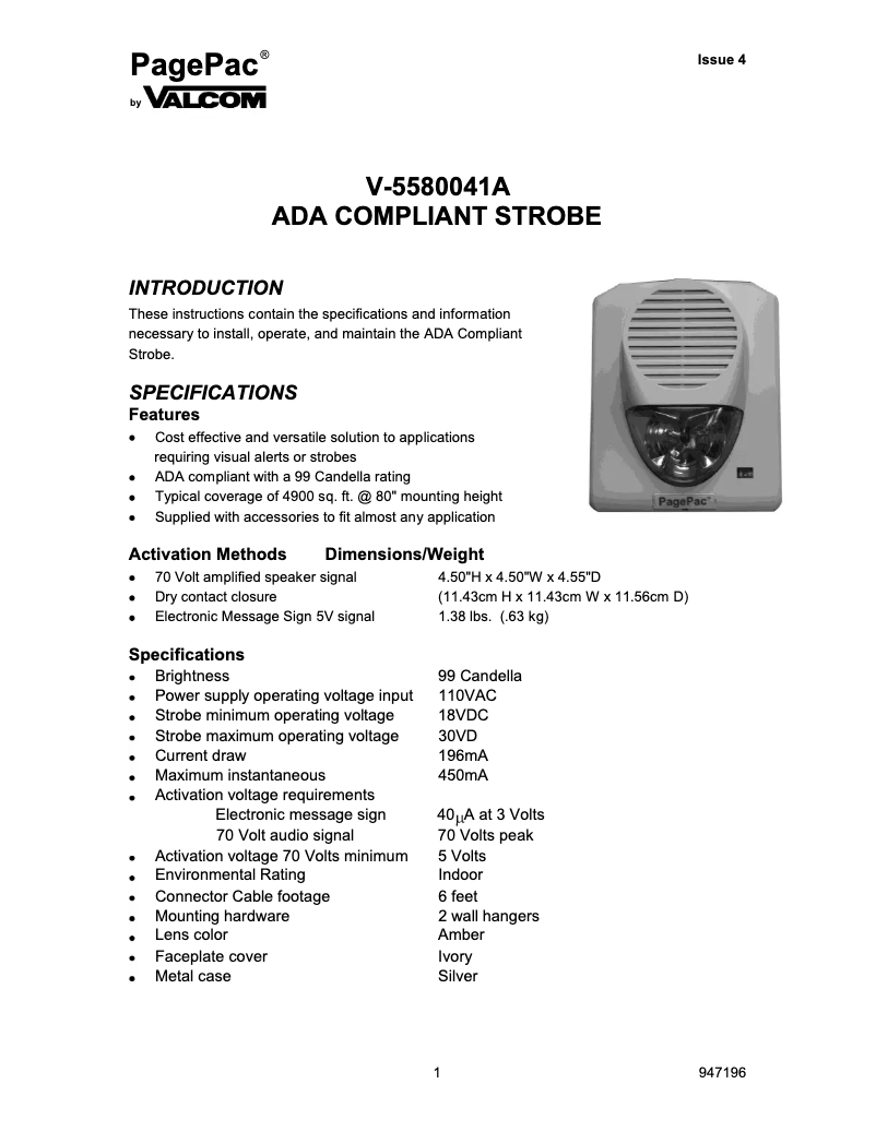 Page 1 de la notice Manuel utilisateur Valcom V-5580041A