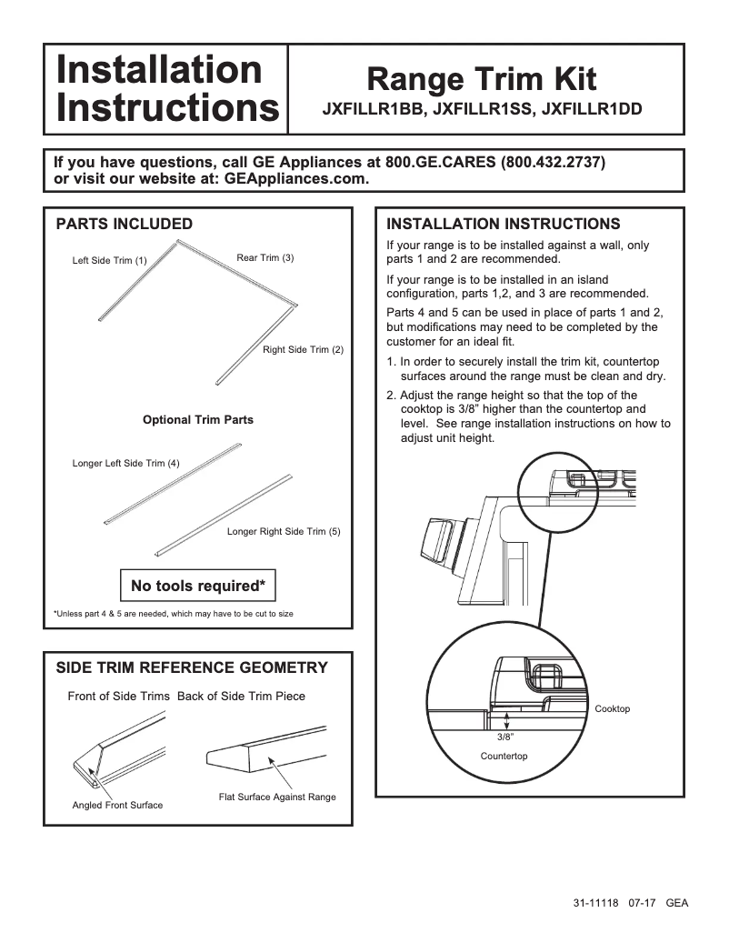 Page n°1 - Manuel utilisateur GE JXFILLR1DD