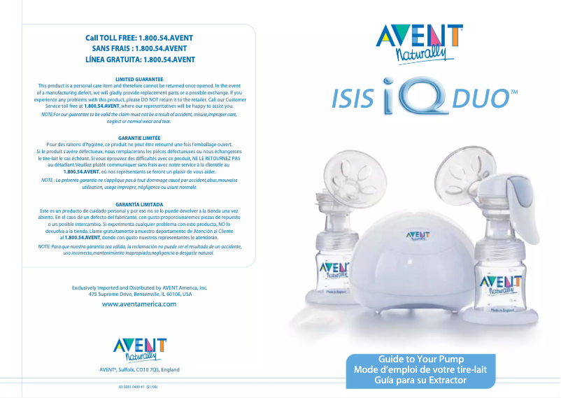 Page n°1 - Manuel utilisateur Philips Avent SCF294