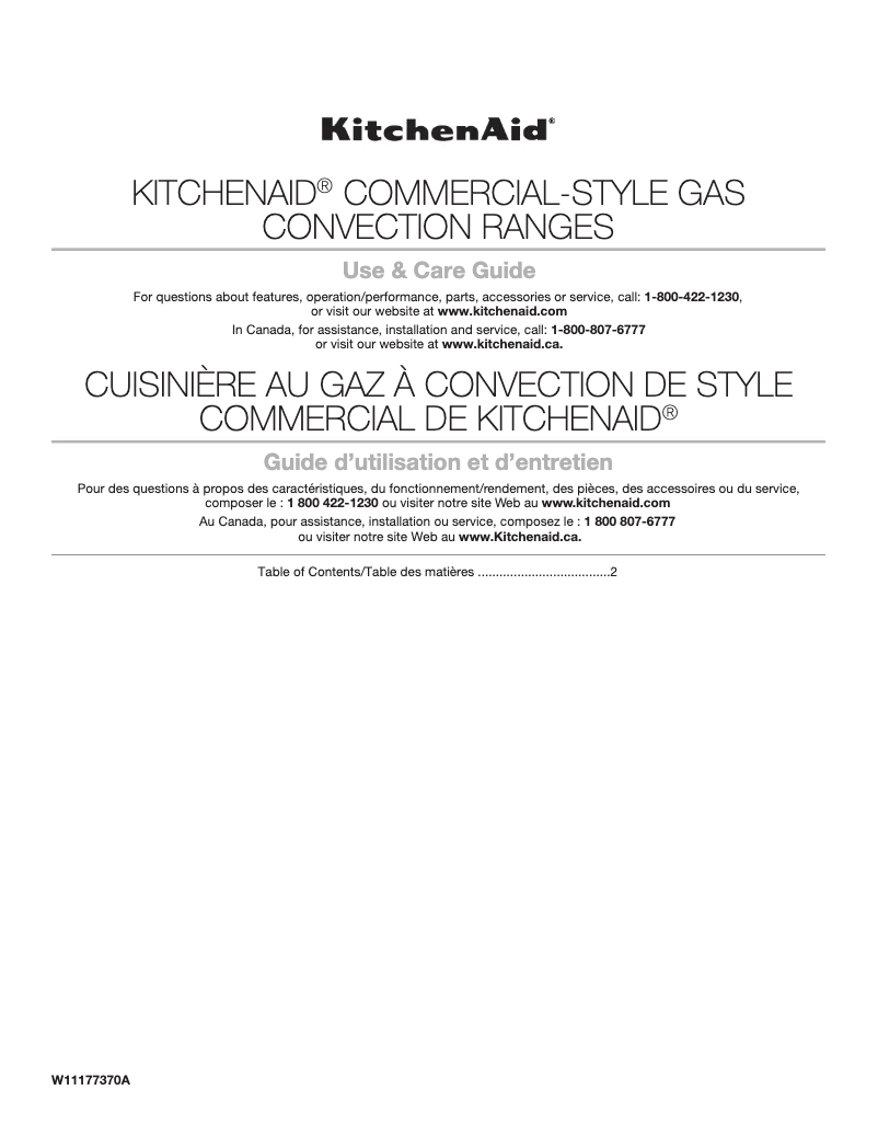 Page n°1 - Manuel d'utilisation et d'entretien KitchenAid KFGC500JYP