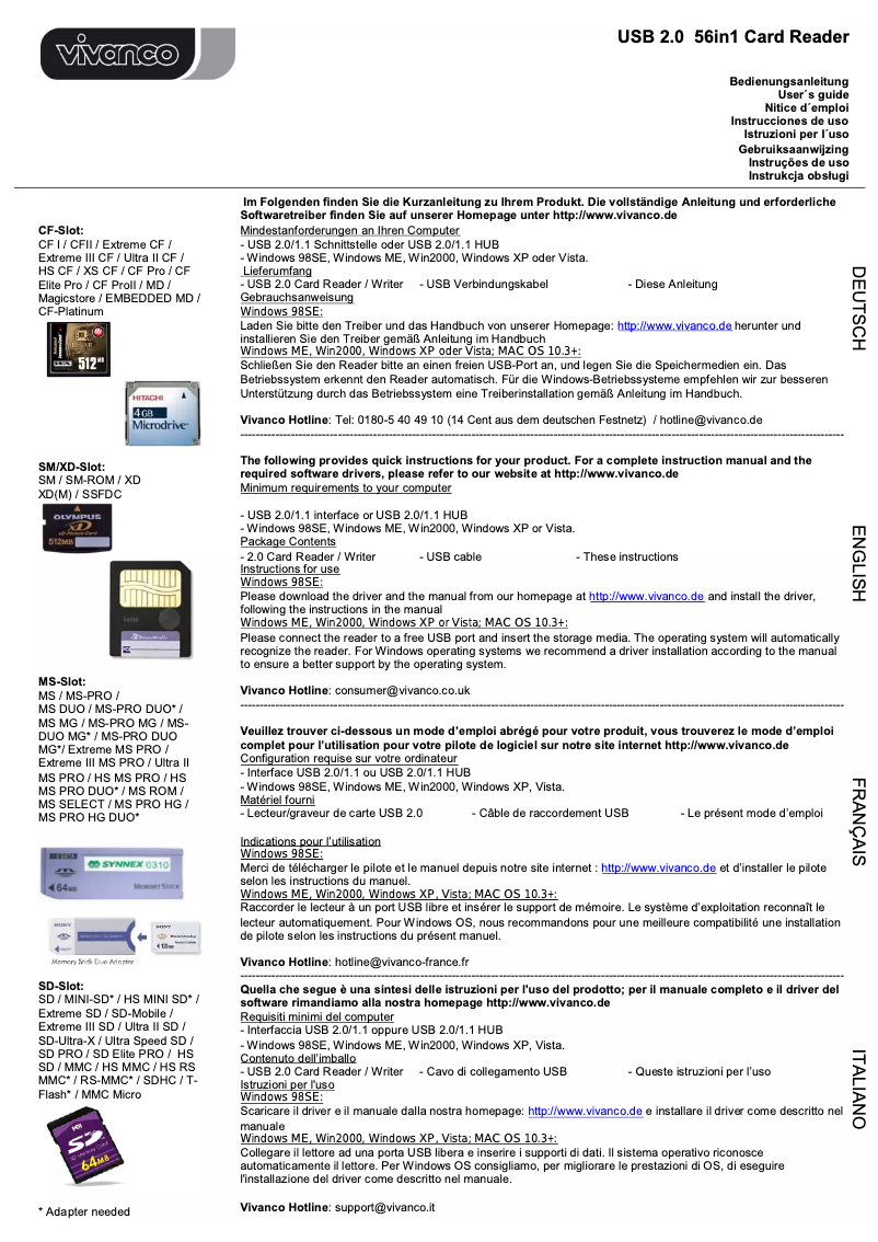 Page 1 de la notice Manuel utilisateur Vivanco USB 2.0 56in1