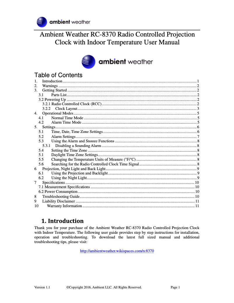 Image de la première page du manuel de l'appareil RC-8370