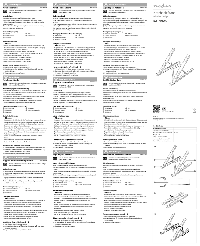 Page 1 de la notice Manuel utilisateur Nedis NBSTND100SI
