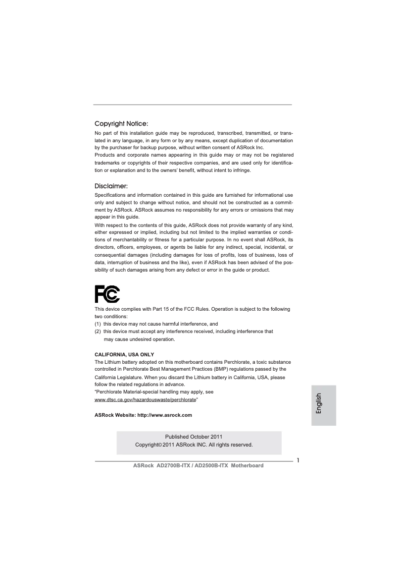 Image de la première page du manuel de l'appareil AD2700B-ITX