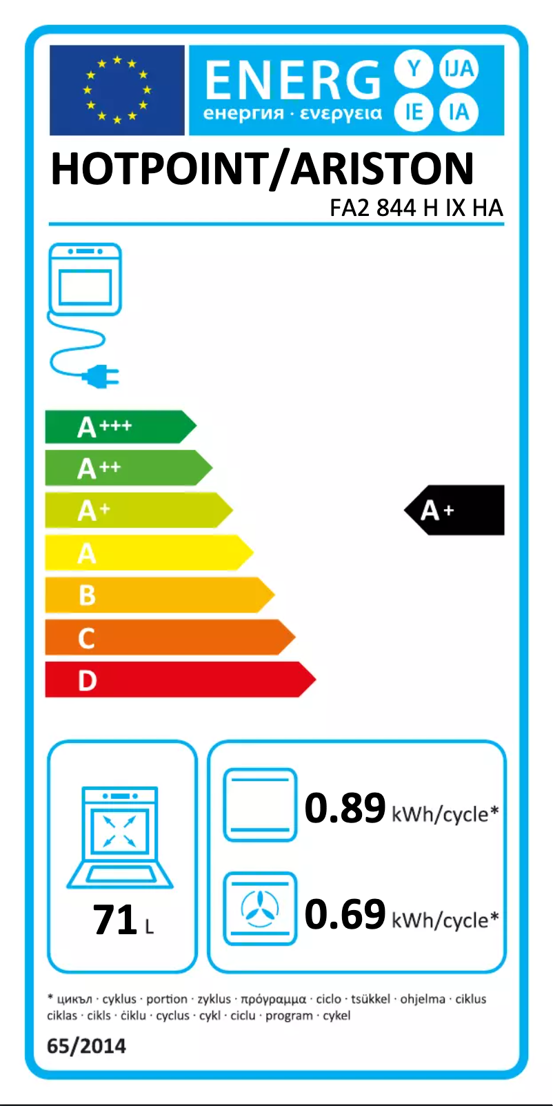 Page n°1 - Label énergétique Hotpoint FA2 844 H IX HA