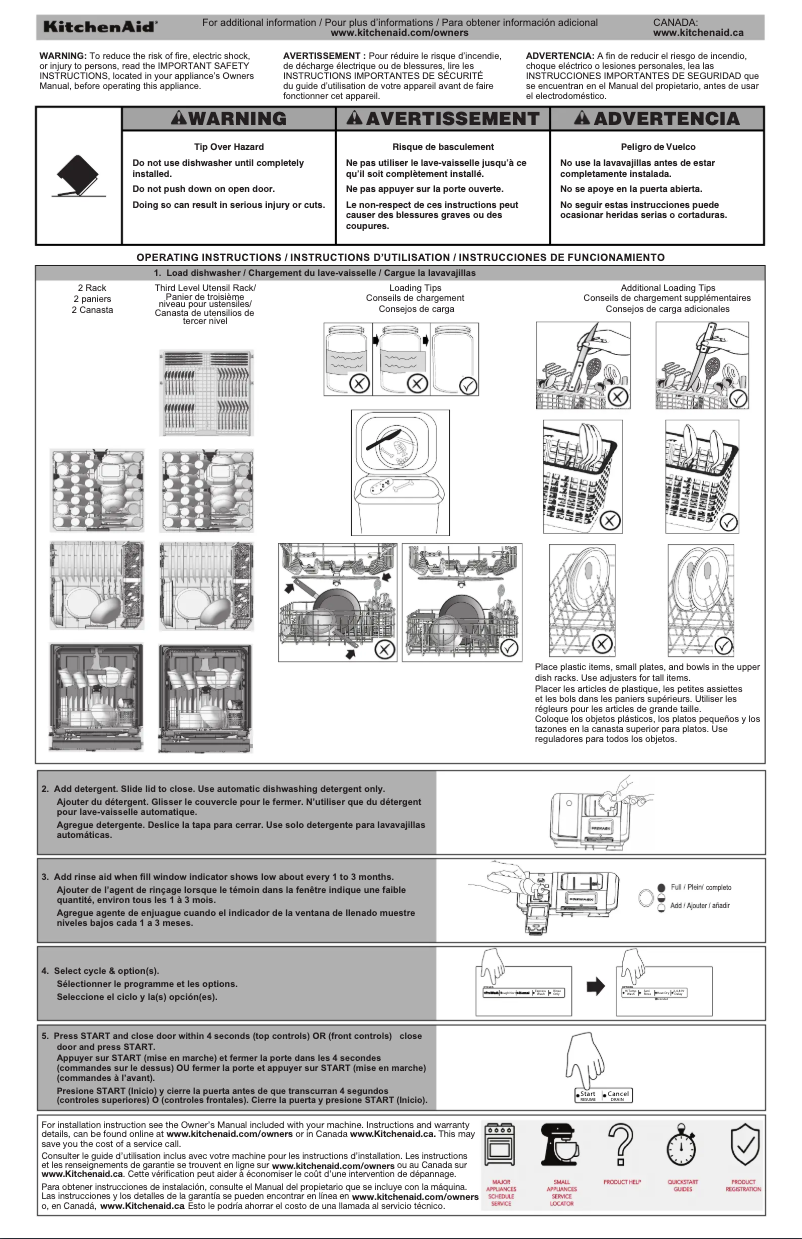 Page 1 de la notice Guide de démarrage rapide KitchenAid KDTE204KBL