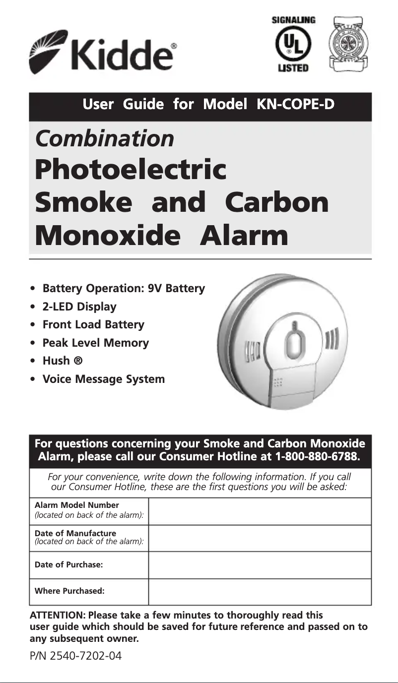 Page n°1 - Manuel utilisateur Kidde KN-COPE-D
