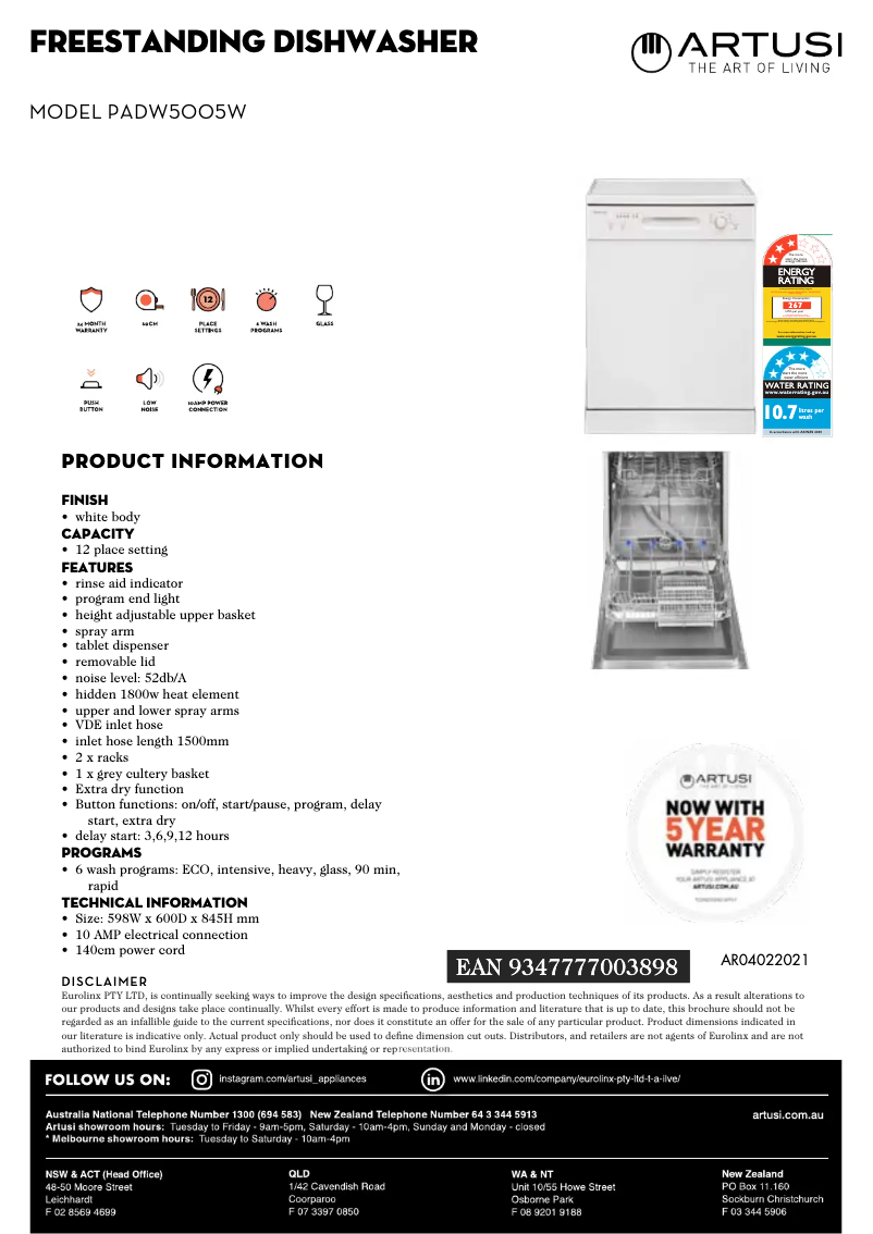 Image de la première page du manuel de l'appareil PADW5005W