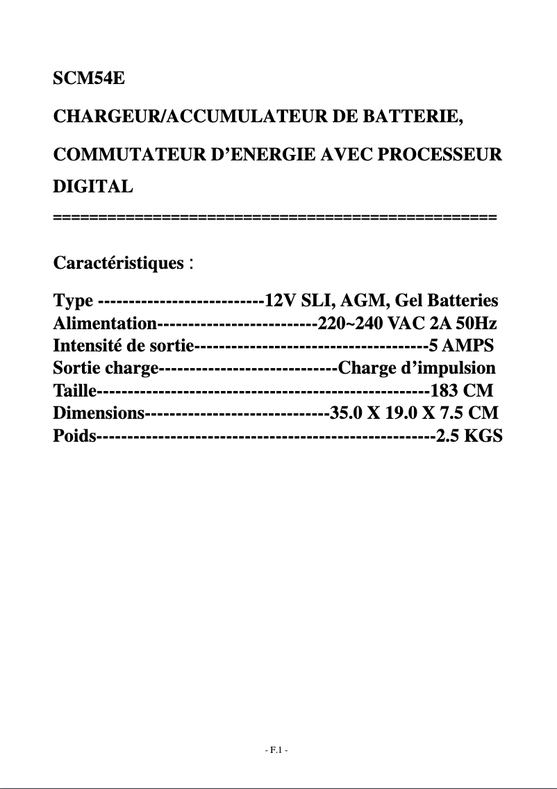 Page 1 de la notice Manuel utilisateur GYS DHC 54 E