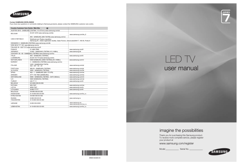 Page n°1 - Manuel utilisateur Samsung UE55B7020WW