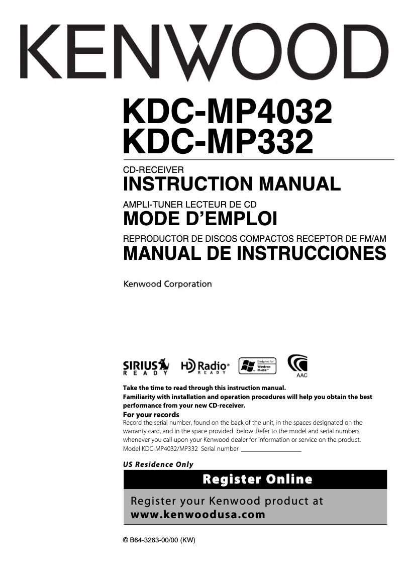 Image de la première page du manuel de l'appareil KDC-MP332