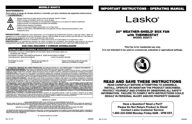 Page 1 de la notice Manuel utilisateur Lasko Weather-Shield Select B20573