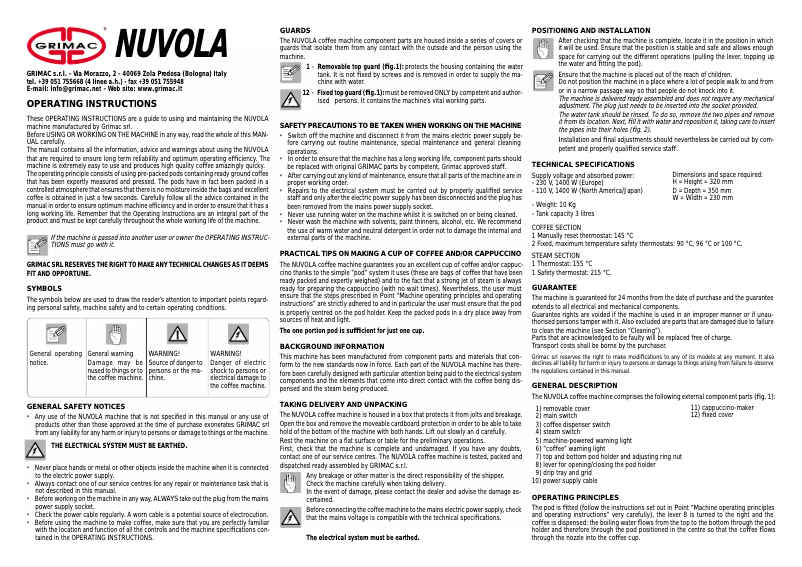 Image de la première page du manuel de l'appareil Nuvola