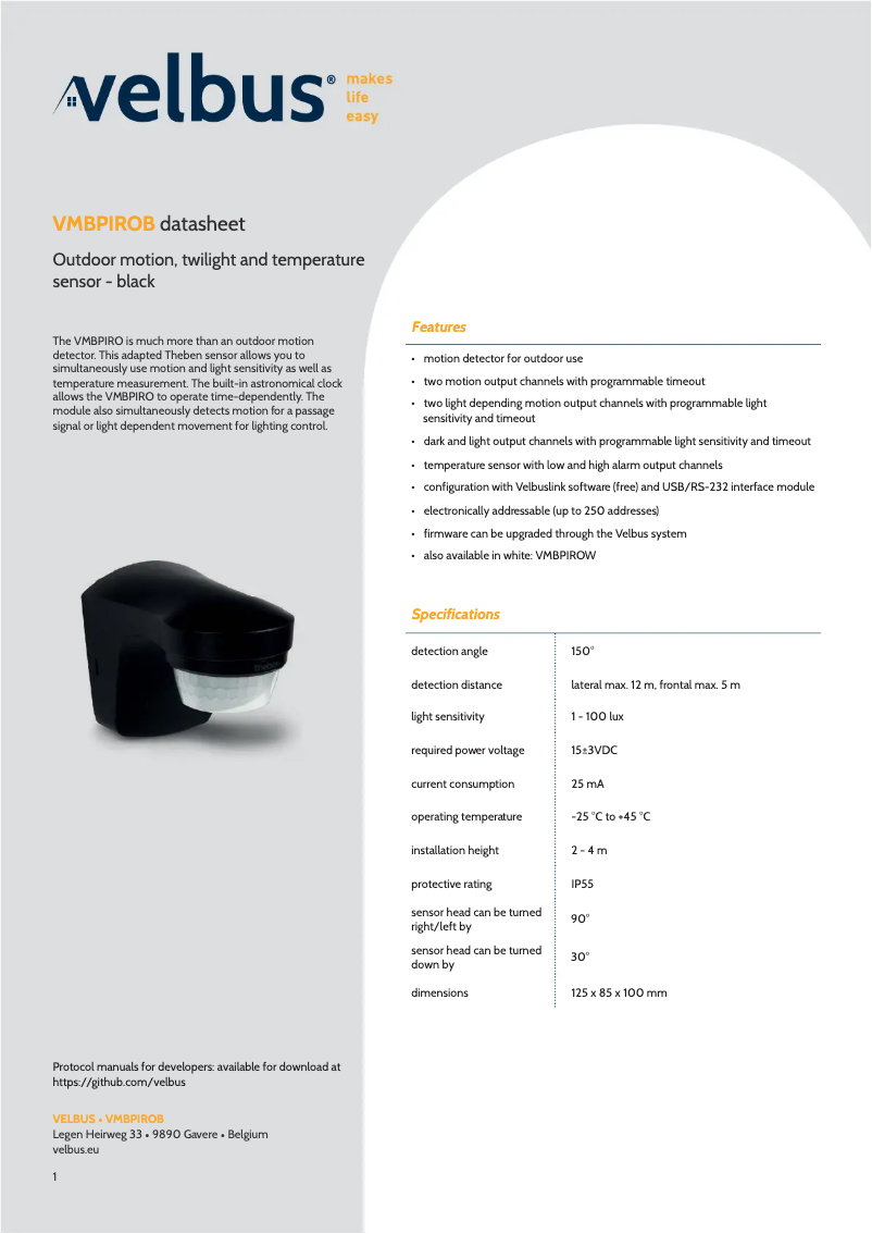 Page 1 de la notice Manuel utilisateur Velbus VMBPIRO-B-10