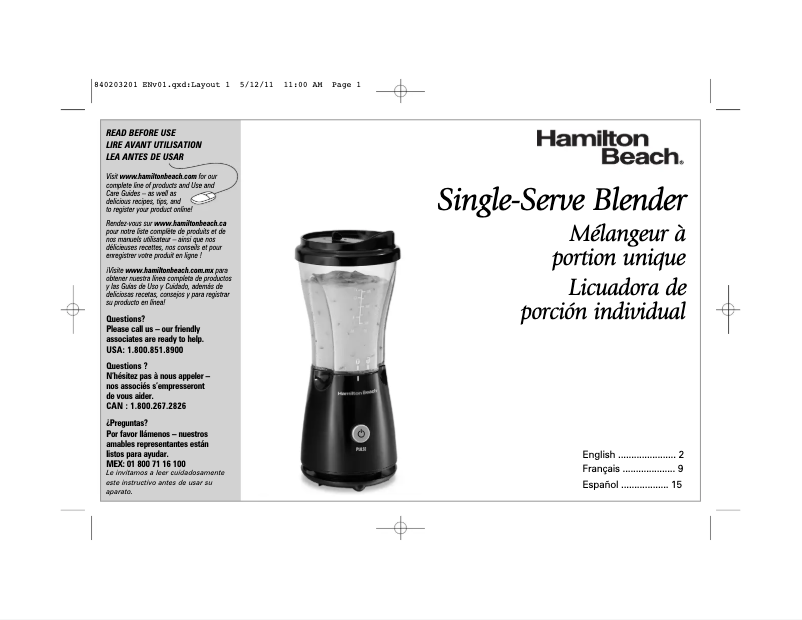 Page n°1 - Manuel utilisateur Hamilton Beach Single-Serve 51108