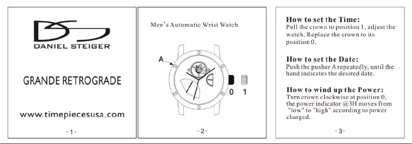 Page 1 de la notice Manuel utilisateur Daniel Steiger Grande Retrograde