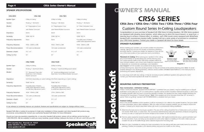 Page 1 de la notice Manuel utilisateur SpeakerCraft CRS6 Two