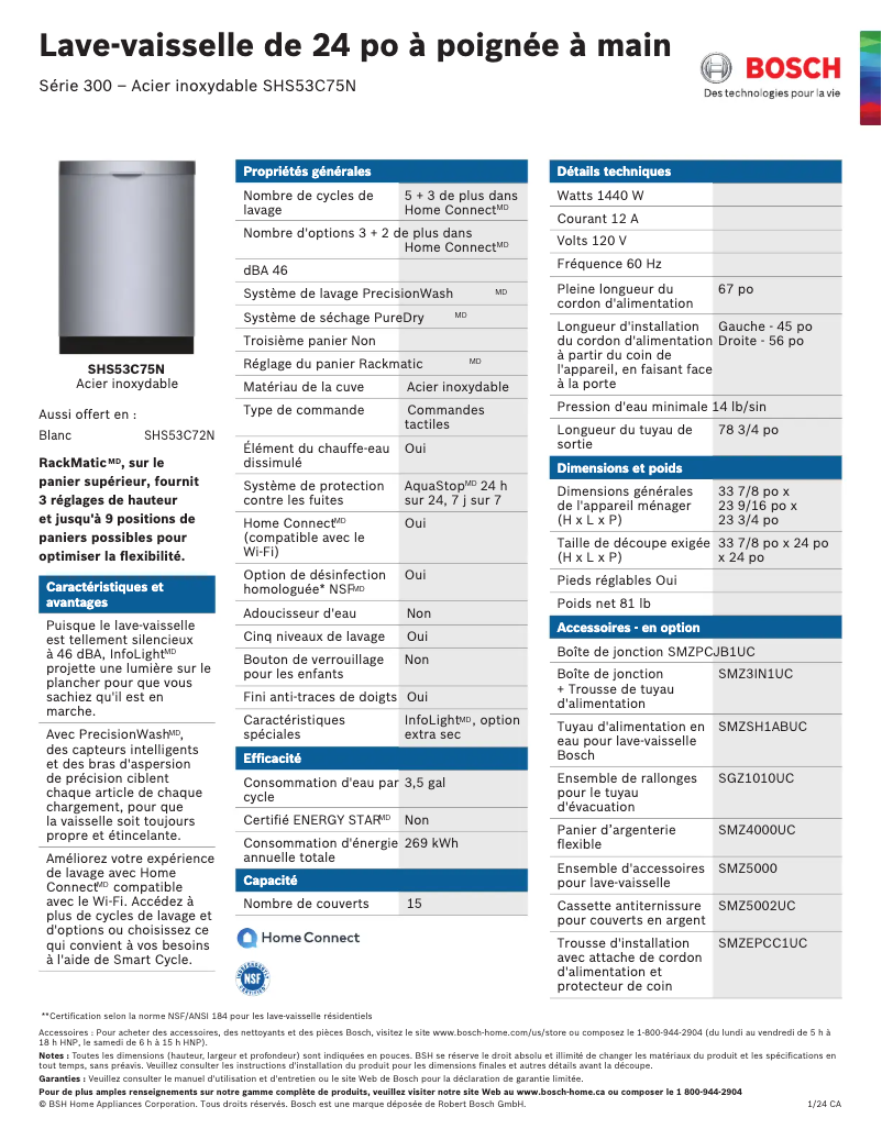 Página 1 del manual Ficha técnica Bosch SHS53C75N