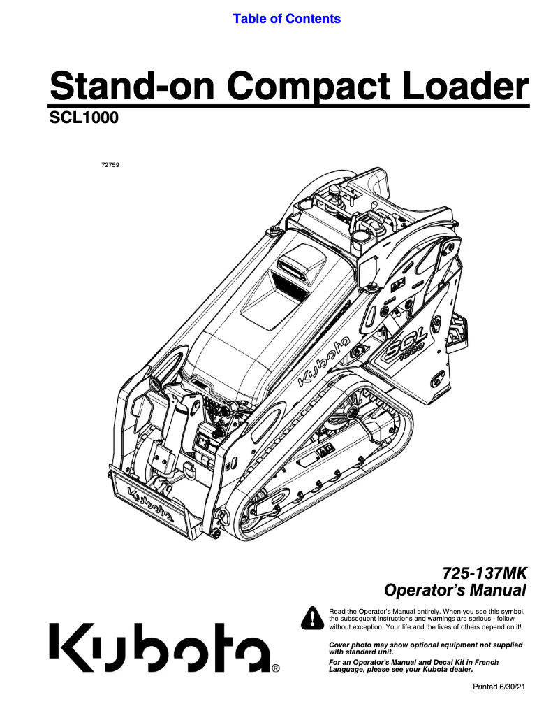 Página 1 del manual Manual de usuario Kubota SCL1000