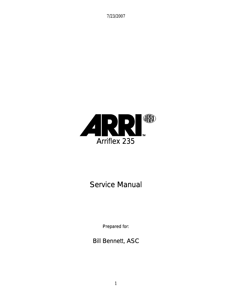 Page 1 de la notice Manuel utilisateur ARRI FLEX 235