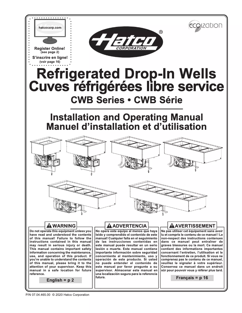 Page 1 de la notice Manuel utilisateur Hatco CWB-6
