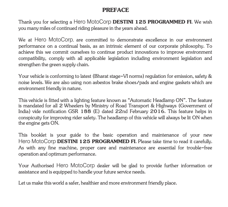 Page 1 de la notice Manuel utilisateur Hero Destini 125 (2020)