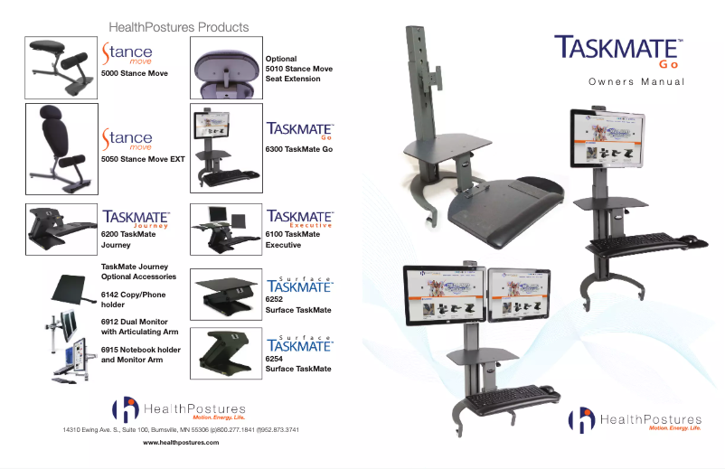 Page n°1 - Manuel utilisateur HealthPostures TaskMate 6252