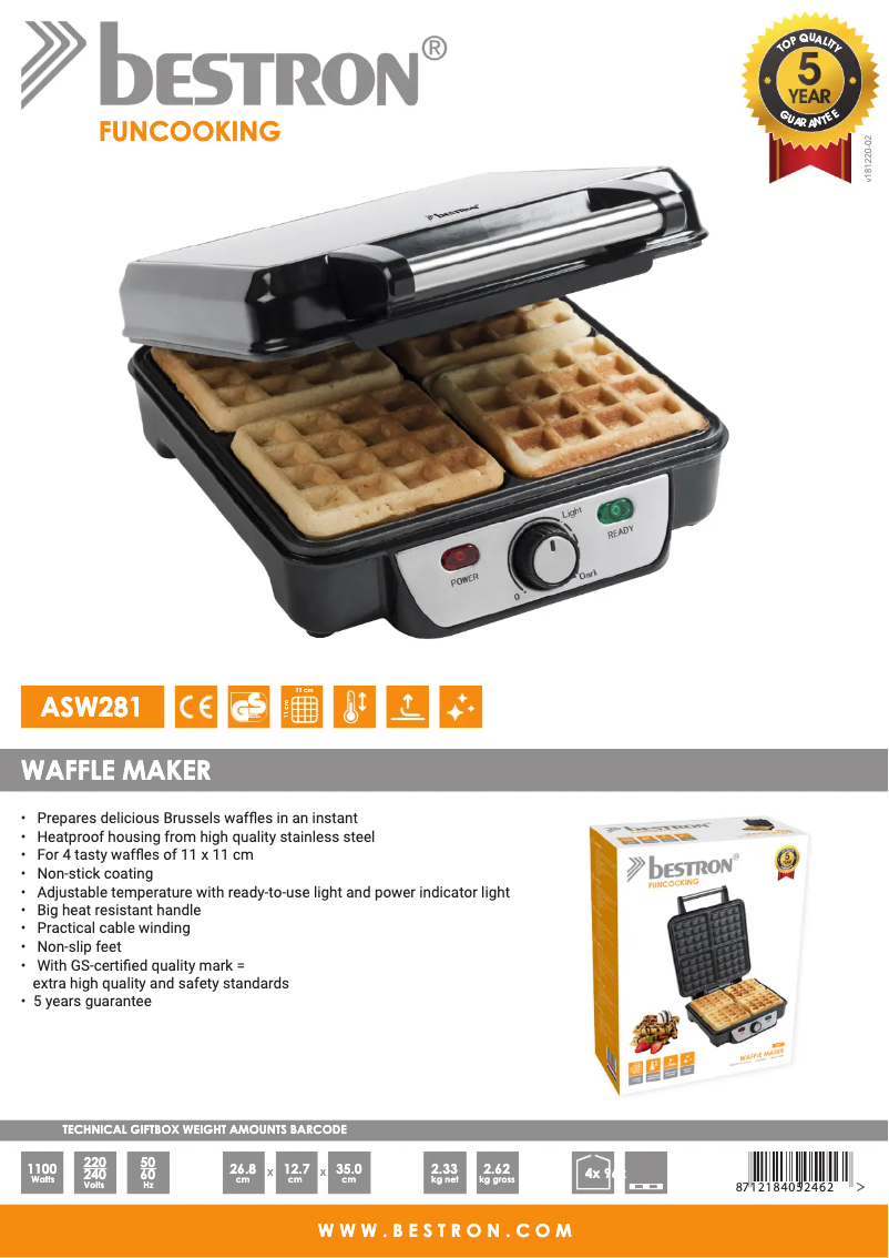 Page 1 de la notice Fiche technique Bestron ASW281