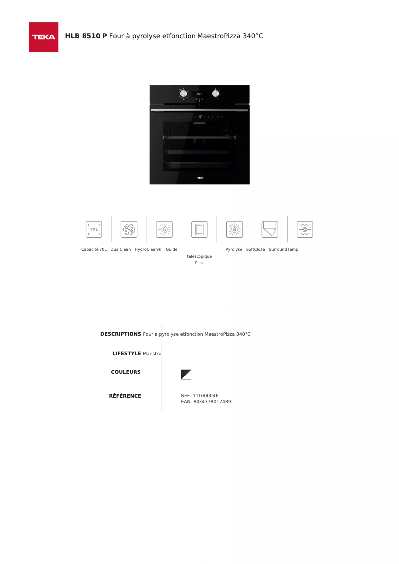 Page n°1 - Fiche technique Teka HLB 8510 P
