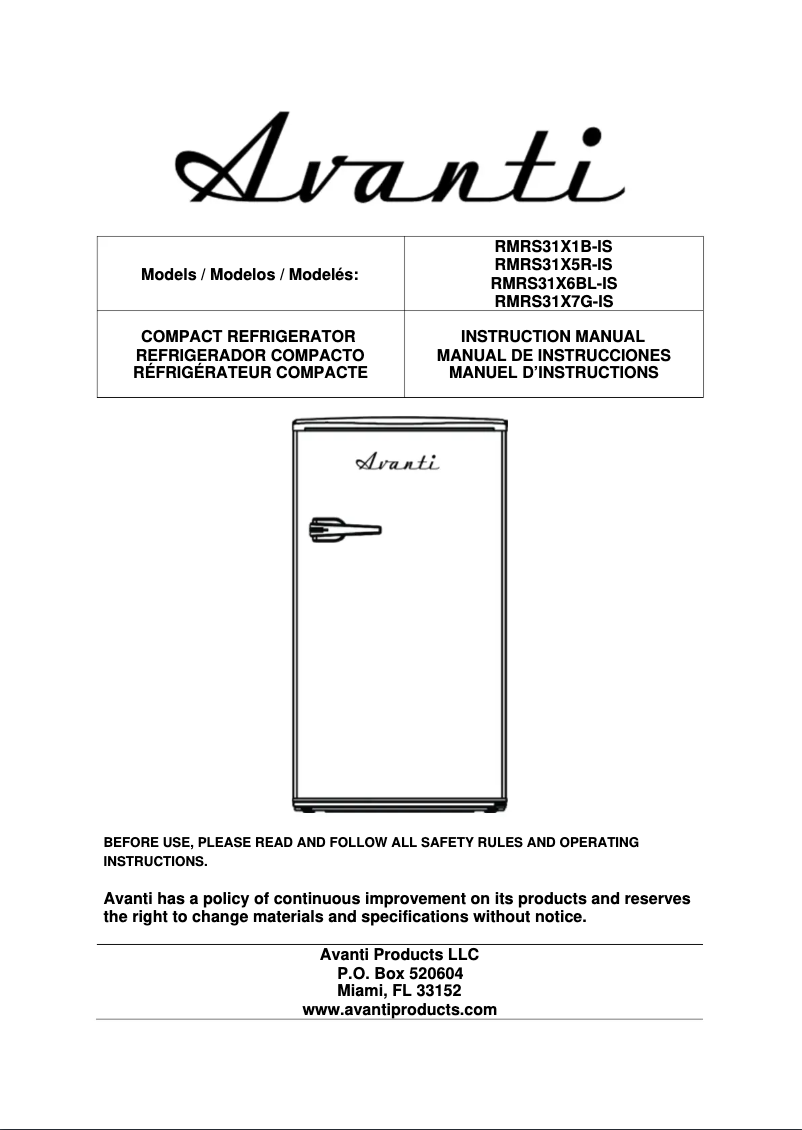 Página 1 del manual Manual de usuario Avanti RMRS31X5R-IS