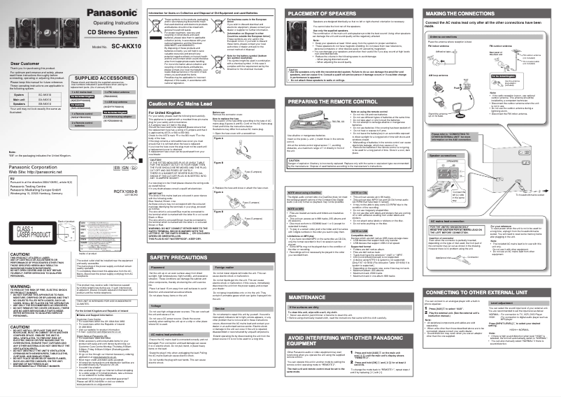 Page 1 de la notice Manuel utilisateur Panasonic SC-AKX10
