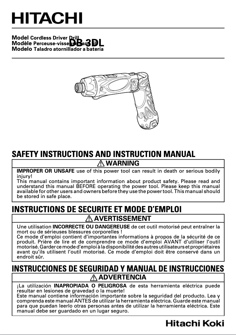 Page 1 de la notice Manuel utilisateur Hitachi DB 3DL