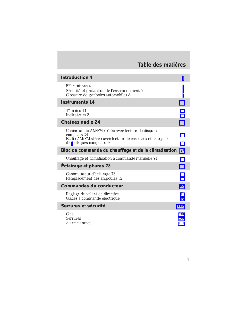 Page 1 de la notice Manuel utilisateur Mazda Tribute (2002)