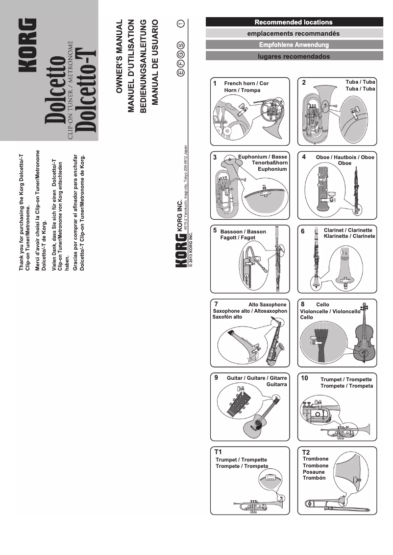 Page 1 de la notice Manuel utilisateur Korg Dolcetto-T