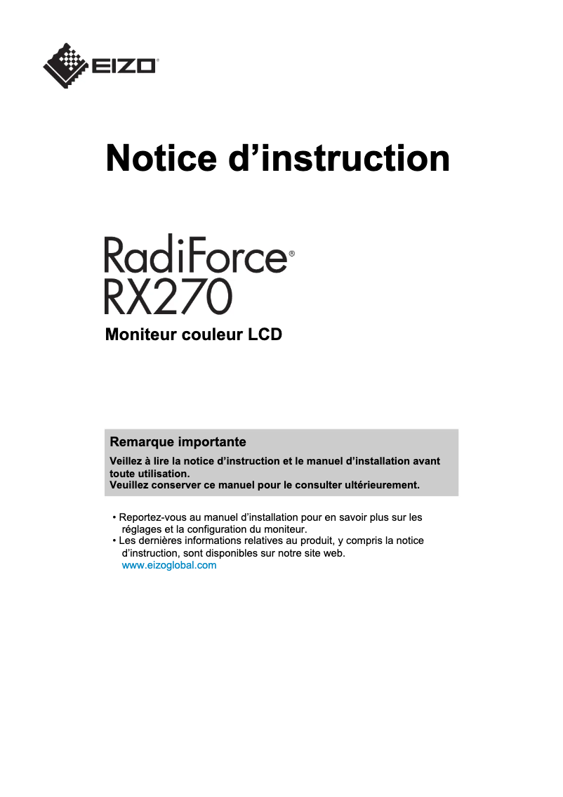Page 1 de la notice Manuel utilisateur Eizo RadiForce RX270