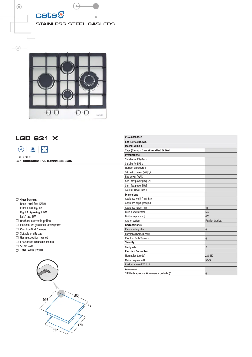 Page 1 of the manual Technical Sheet CATA LGD 631