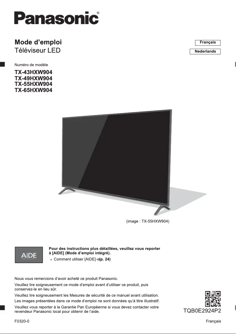 Image de la première page du manuel de l'appareil TX-55HXW904