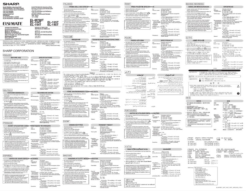 Page 1 de la notice Manuel utilisateur Sharp EL-M700T