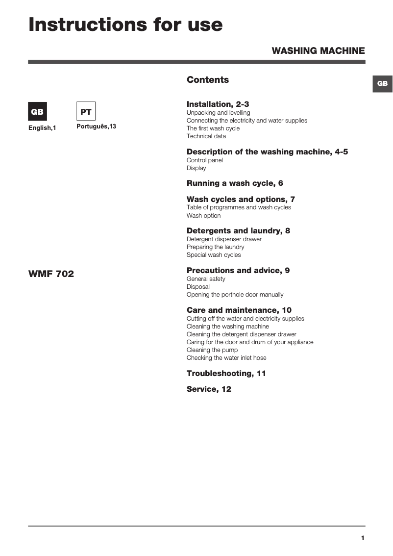 Image de la première page du manuel de l'appareil WMF 702 EU