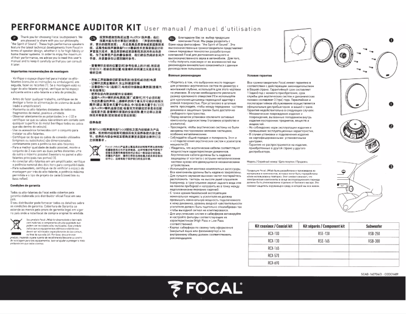 Page 1 de la notice Manuel utilisateur Focal RCX-100