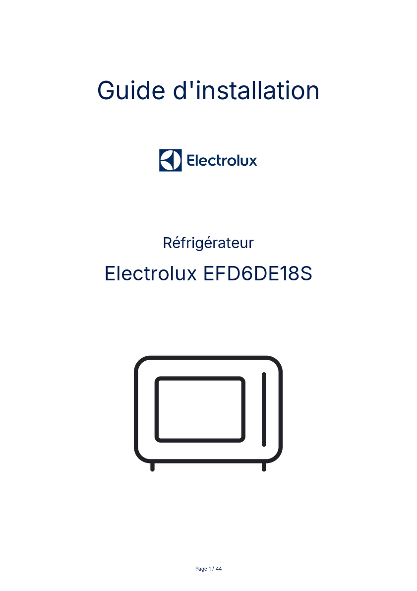 Page n°1 - Guide d'installation Electrolux EFD6DE18S