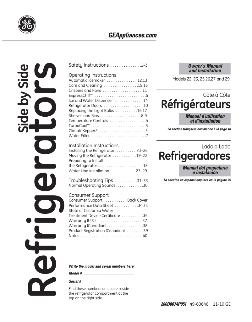 Page 1 of the manual Use and Maintenance Manual GE ESS25KSTSS